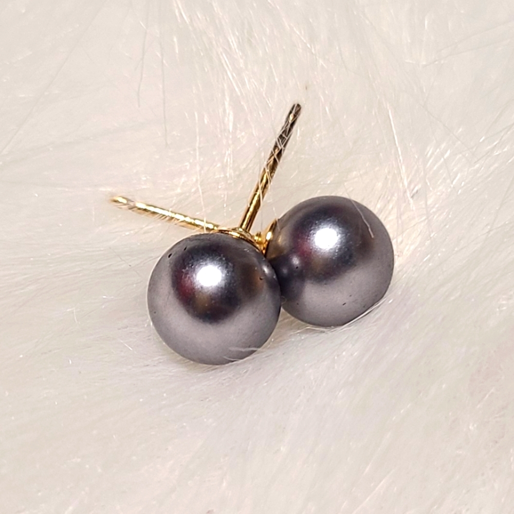Vintage 7mm Silver/Chrome Pearl Stud Vermeil Earrings